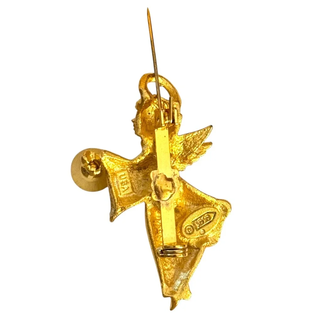 Vintage Signed Robyn Rush Angel‎ Brooch with Bell Next Day Shipping